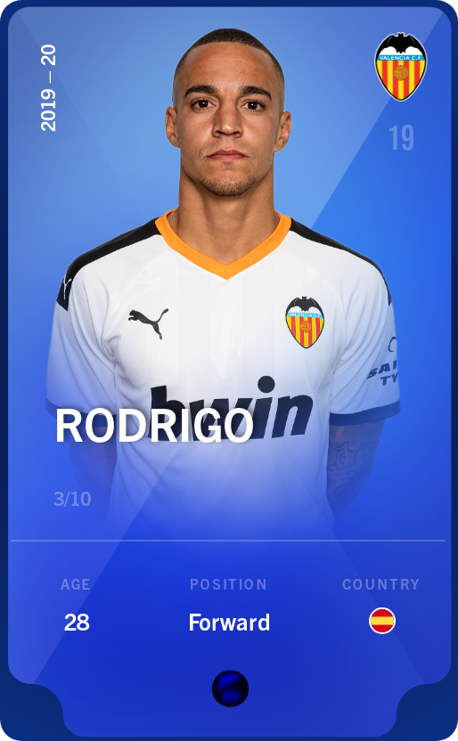 Sorare - Sorare Official - Rodrigo 2019-20 • Super Rare 3/10 - NFT # 94178493679099459059396309413461889654103299694541978123206241781426911776248