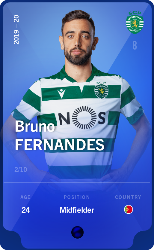 Sorare - Sorare Official - Bruno Fernandes 2019-20 • Super Rare 2/10 - NFT # 14257977100021461845117116687361702427551840404195036839120427741241847228219