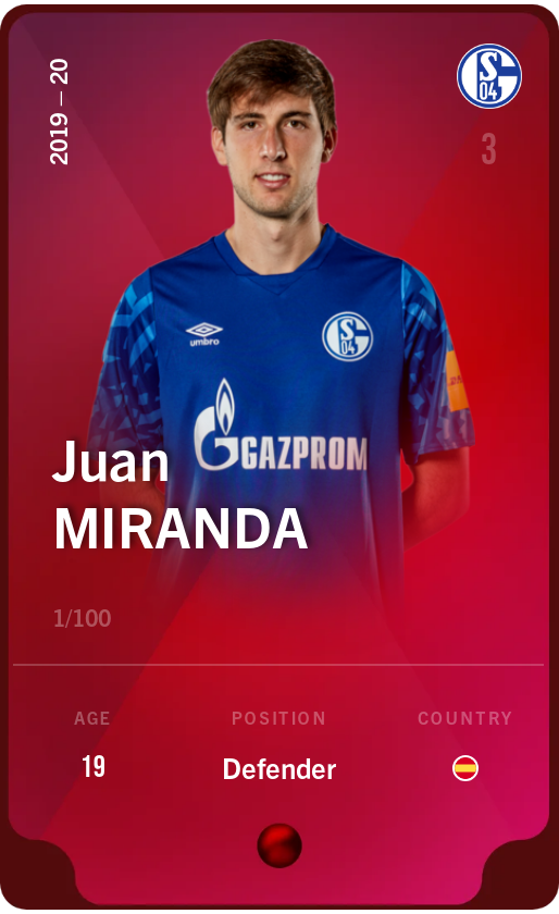 Sorare - Sorare Official - Juan Miranda 2019-20 • Rare 1/100 - NFT # 32931077632420050810179700805550634075427157204601420476584688424573927798002