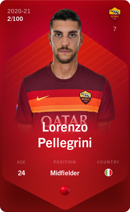 Sorare - Sorare Official - Lorenzo Pellegrini 2020-21 • Rare 2/100 - NFT # 80072435825641111704035727984649124193258000123469307313769471130692620138684