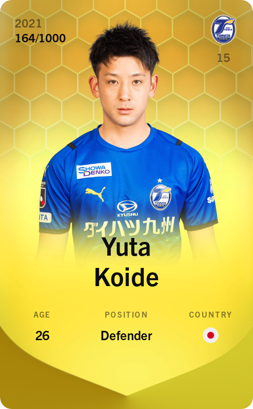 Sorare - Sorare Official - Yuta Koide 2021-22 • Limited 164/1000 - NFT # 112849505981623949095937835234243781537503368056316039335831792977221545134234