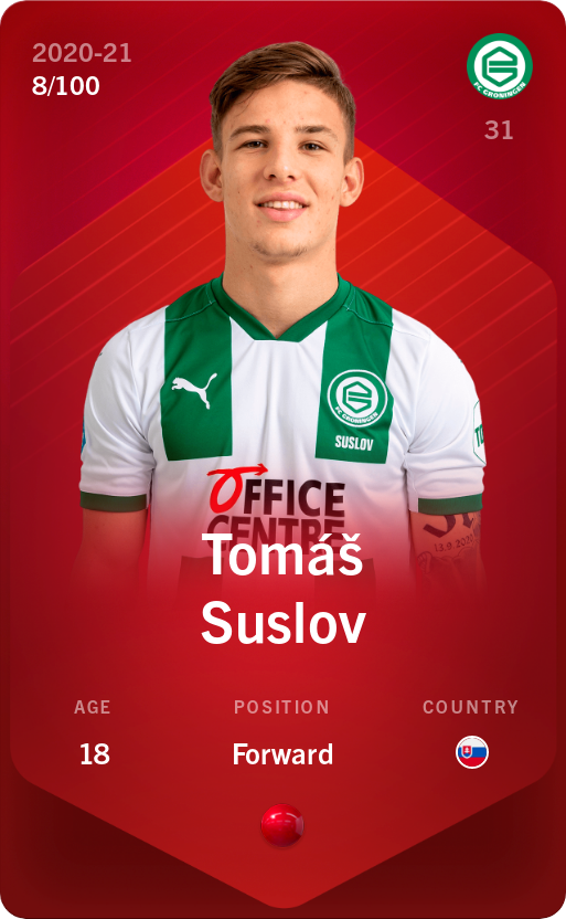 Sorare - Sorare Official - Tomáš Suslov 2020-21 • Rare 8/100 - NFT # 112296083889505044889458447772681998031765067215550214328351905933144443723430