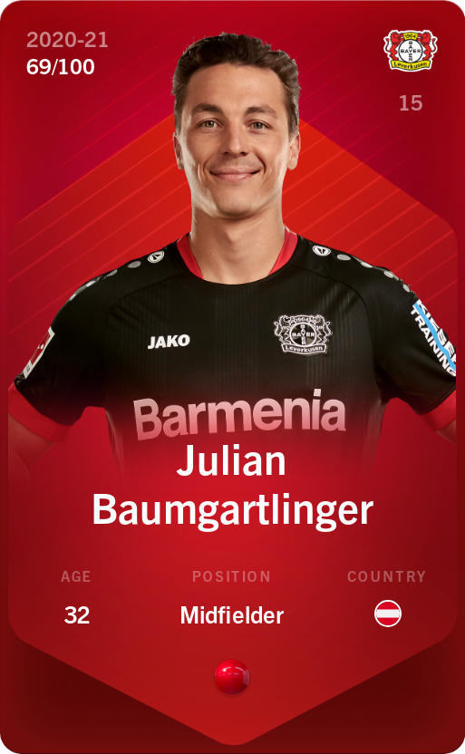 Sorare - Sorare Official - Julian Baumgartlinger 2020-21 • Rare 69/100 - NFT # 60963400255142895420849837323923922854765419677596406850487939428520501785684