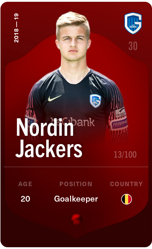 Sorare - Sorare Official - Nordin Jackers 2018-19 • Rare 13/100 - NFT # 102968587941934942762394895513381656493059995831121465117450434471218938854157