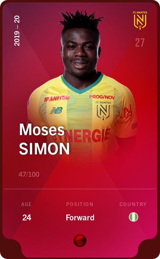 Sorare - Sorare Official - Moses Simon 2019-20 • Rare 47/100 - NFT # 8558529661922383848852608599657512999524304133059174373181280693949004791627