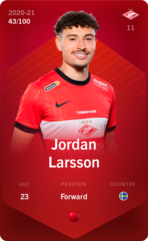 Sorare - Sorare Official - Jordan Larsson 2020-21 • Rare 43/100 - NFT # 81601339173521640797698380754361613984423654101311180145931128158612993245349