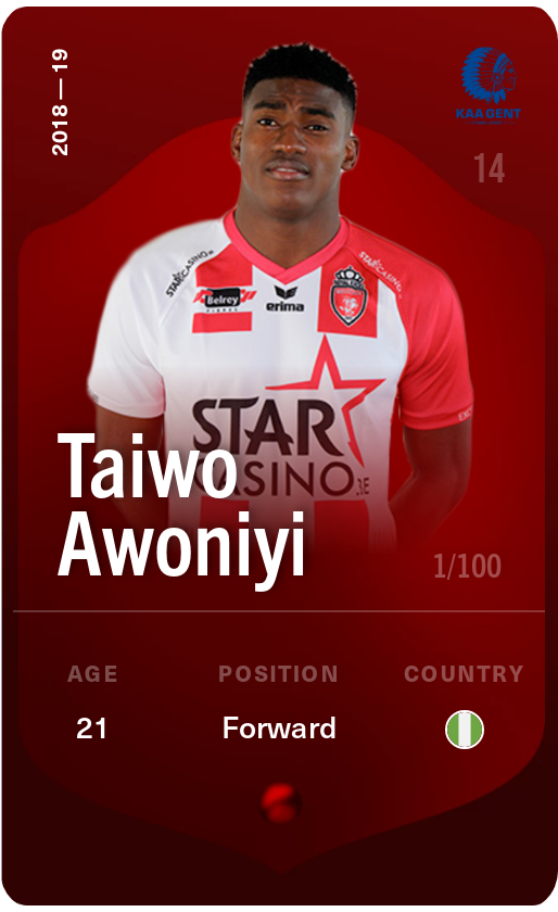 Sorare - Sorare Official - Taiwo Awoniyi 2018-19 • Rare 1/100 - NFT # 37692991109889959016036799015563217457489280643294610890122552469461308260114