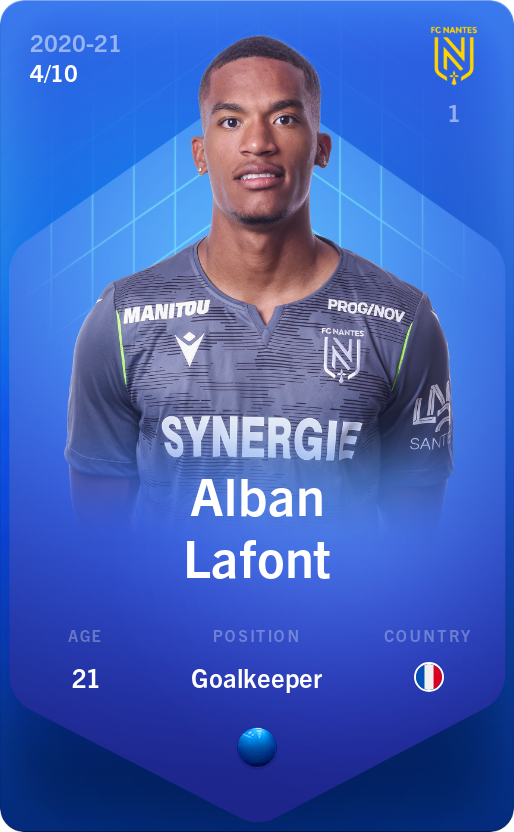 Sorare - Sorare Official - Alban Lafont 2020-21 • Super Rare 4/10 - NFT # 43318916156027438916031426583760146705629397377915899767715938822930837646539