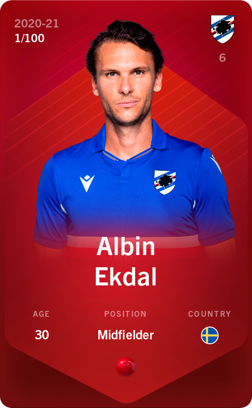 Sorare - Sorare Official - Albin Ekdal 2020-21 • Rare 1/100 - NFT # 105116333093773827974684378143865284802545421894145142538149489570764977451353