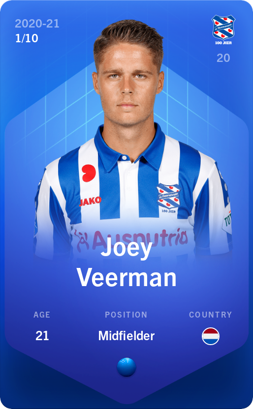 Sorare - Sorare Official - Joey Veerman 2020-21 • Super Rare 1/10 - NFT # 76574899707818515772328731324572304760309653620513957663136372879439395368840