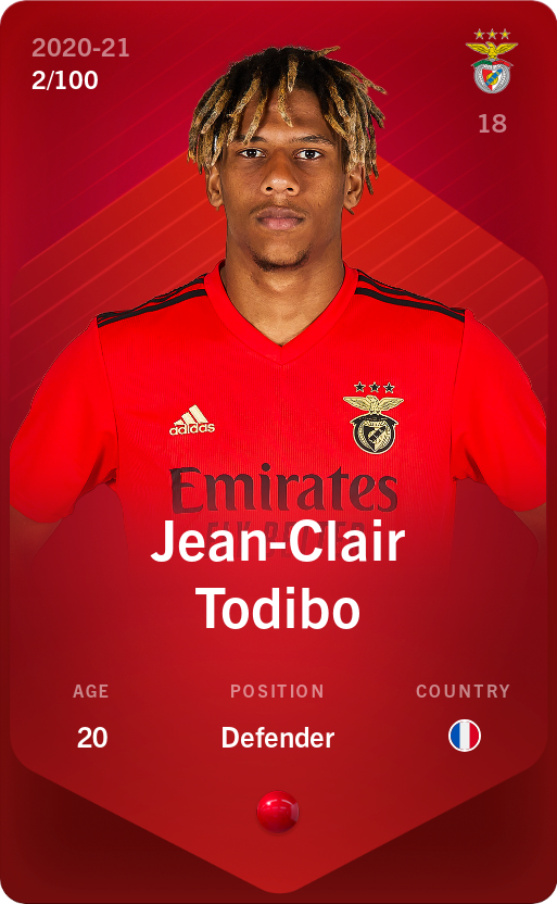 Sorare - Sorare Official - Jean-Clair Todibo 2020-21 • Rare 2/100 - NFT # 96712511661985635009661069892578036340919492128443188915325342671074838338421