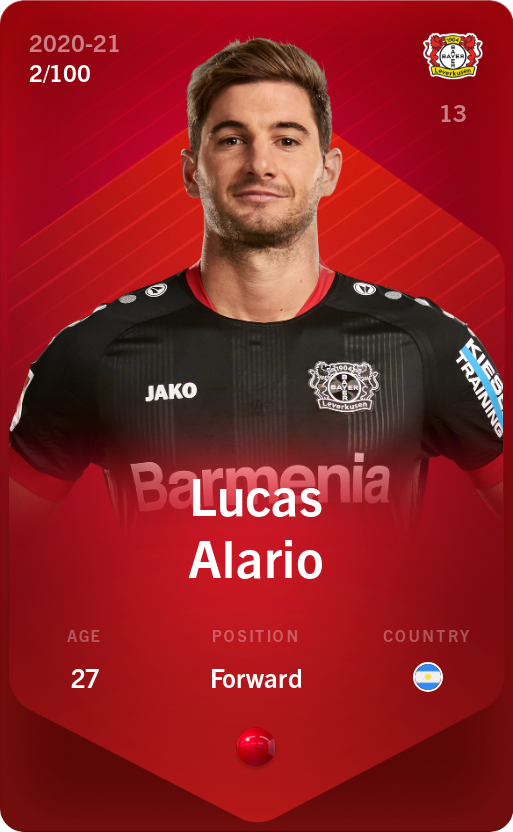 Sorare - Sorare Official - Lucas Alario 2020-21 • Rare 2/100 - NFT # 59690242428361533025278958367007925467556396236511727783085644773675358844028