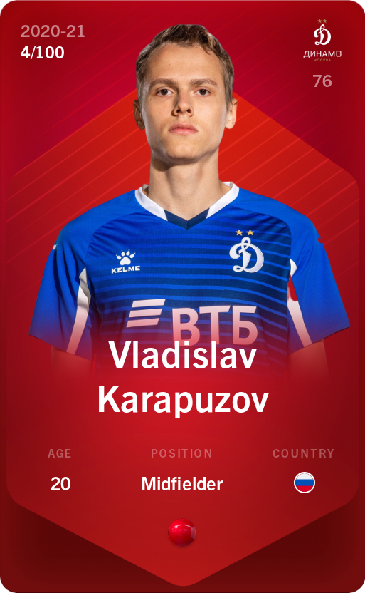 Sorare - Sorare Official - Vladislav Karapuzov 2020-21 • Rare 4/100 - NFT # 40930248058126674830494718533997314074571230686793509107547635085735550455404
