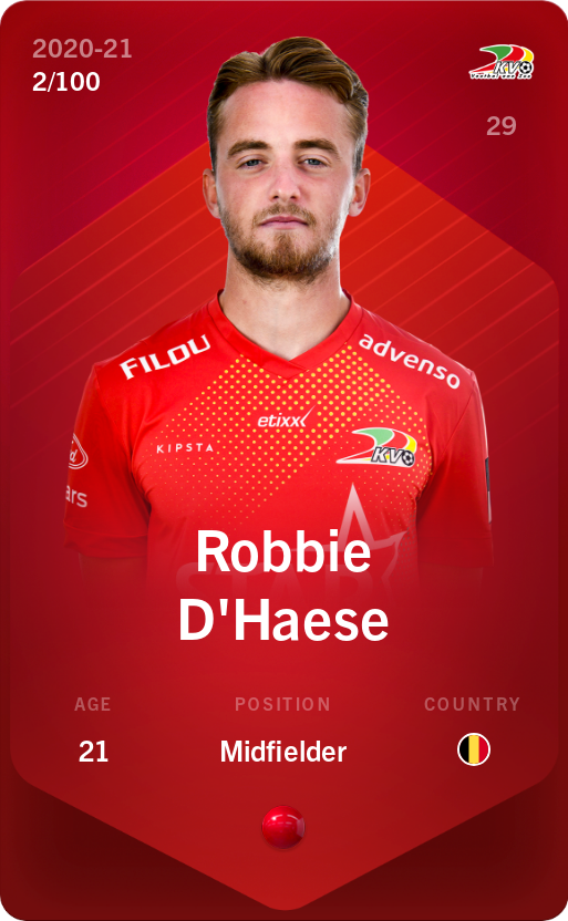 Sorare - Sorare Official - Robbie D'Haese 2020-21 • Rare 2/100 - NFT # 32922813949377293965279468433062252643183226841183023862794670383818935559795
