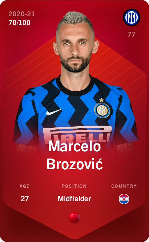 Sorare - Sorare Official - Marcelo Brozović 2020-21 • Rare 70/100 - NFT # 54376072617454560566250192863717362360376968966843187253979216662276551568071