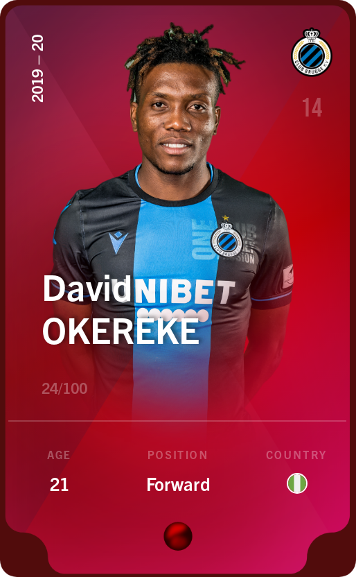 Sorare - Sorare Official - David Okereke 2019-20 • Rare 24/100 - NFT # 59113397468055265490852754877775940045070401968239789657494157469308632936488