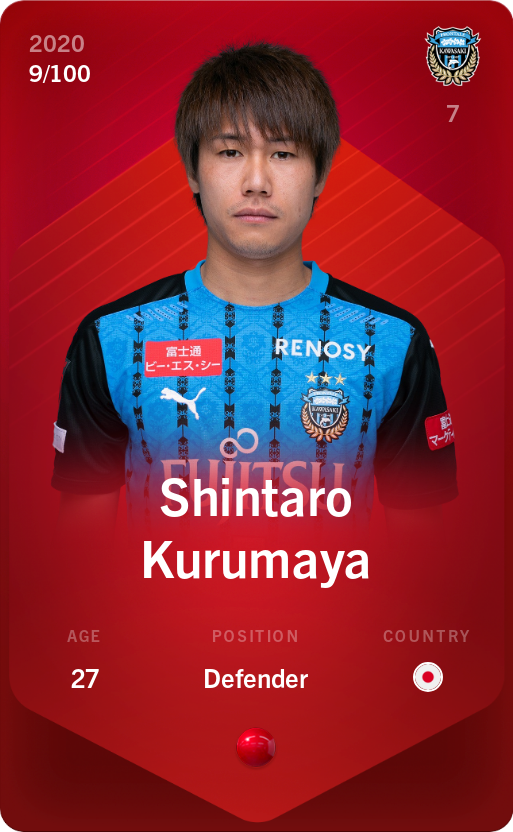 Sorare - Sorare Official - Shintaro Kurumaya 2020-21 • Rare 9/100 - NFT # 39840595603540376884323264032469329746297590369751975087523859957243595592627