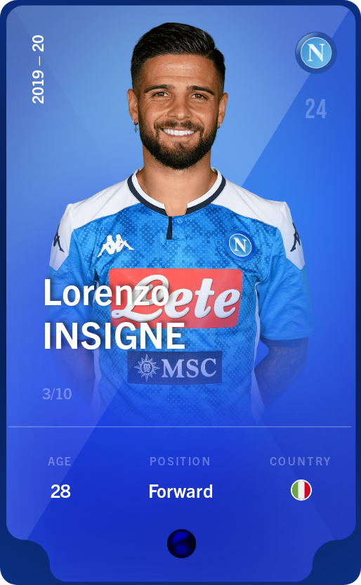 Sorare - Sorare Official - Lorenzo Insigne 2019-20 • Super Rare 3/10 - NFT # 93713372755608429008604667039304261132779668150436355962544536320676032286164