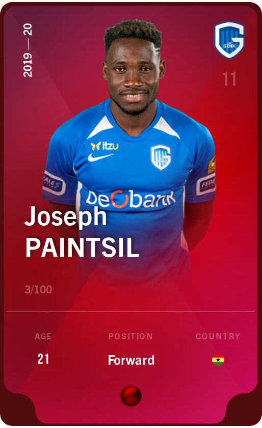 Sorare - Sorare Official - Joseph Paintsil 2019-20 • Rare 3/100 - NFT # 70450704558358255691756150869090447788179904279836513488807852890934392307020