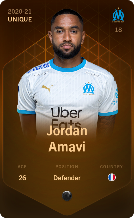 Sorare - Sorare Official - Jordan Amavi 2020-21 • Unique - NFT # 163626235427809950322014066250855147186454056559540927100247960337109933566
