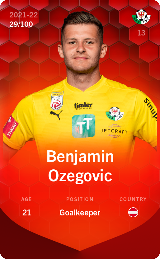 Sorare - Sorare Official - Benjamin Ozegovic 2021-22 • Rare 29/100 - NFT # 14932828822000947772048710401548259871134862967218284699648387437035409639330