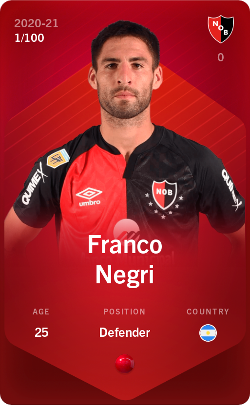 Sorare - Sorare Official - Franco Negri 2020-21 • Rare 1/100 - NFT # 66984318896401778240573727300716198018819264444889834730886224325786825889144