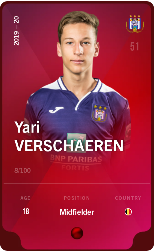 Sorare - Sorare Official - Yari Verschaeren 2019-20 • Rare 8/100 - NFT # 83661553306289233305987616406297878248485312556784493229828409567017460855566