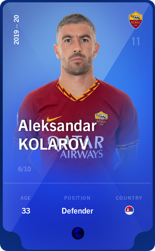 Sorare - Sorare Official - Aleksandar Kolarov 2019-20 • Super Rare 6/10 - NFT # 32256967630712131556853999078323198533759785391684307582256238306797347509528