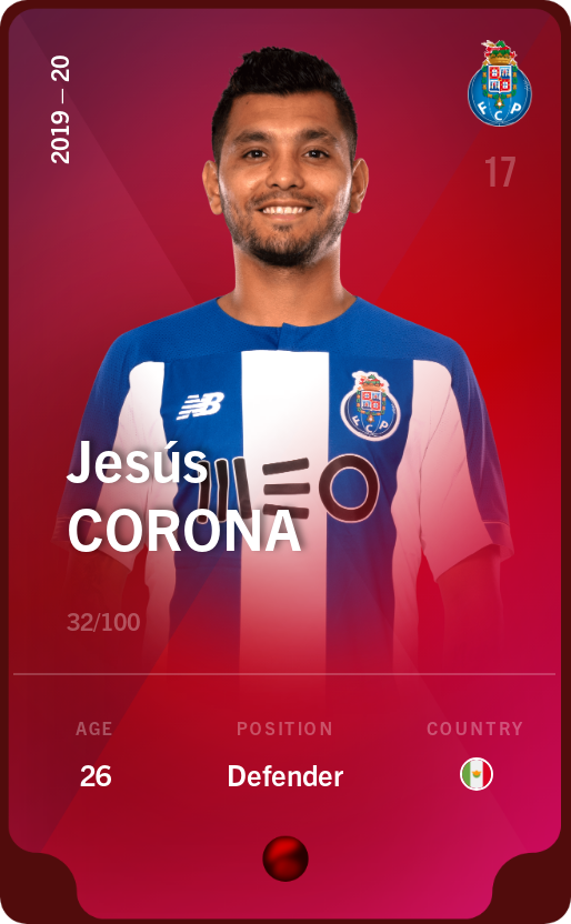Sorare - Sorare Official - Jesús Corona 2019-20 • Rare 32/100 - NFT # 25167533567979886929216369664562656917315837785124177201262259352168152603532