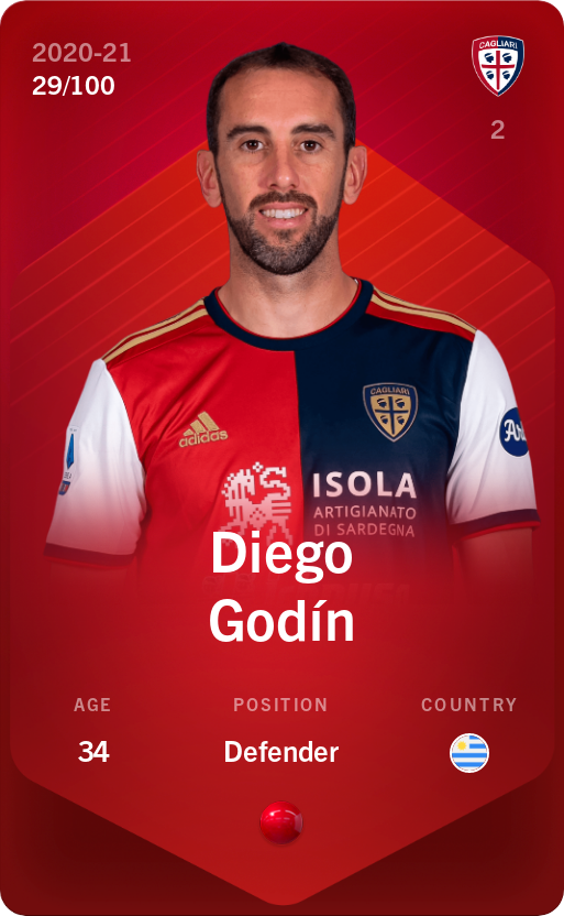Sorare - Sorare Official - Diego Godín 2020-21 • Rare 29/100 - NFT # 1250110421088974135516102058602297331470628754560584119022925344307430383942