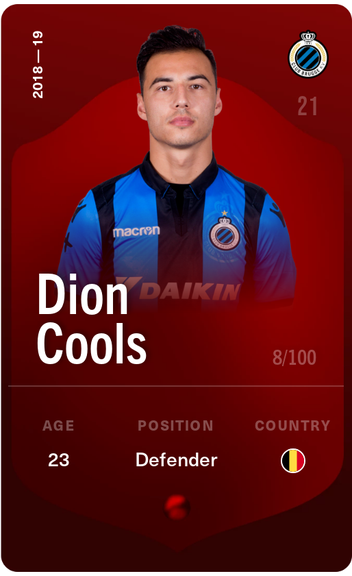 Sorare - Sorare Official - Dion Cools 2018-19 • Rare 8/100 - NFT # 29011430599890733550246061043246233312543419847153751544330423825260342643741