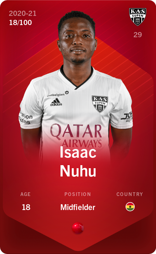 Sorare - Sorare Official - Isaac Nuhu 2020-21 • Rare 18/100 - NFT # 92057426150339067202042913263320462863650808193163582906384760601261042799129