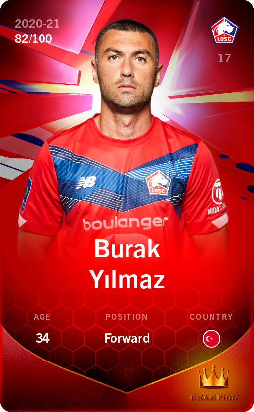 Sorare - Sorare Official - Burak Yılmaz 2020-21 • Rare 82/100 - NFT # 58112251737634472619135701980378255507824882017601655839232929296046247076763