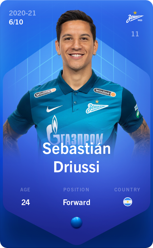 Sorare - Sorare Official - Sebastián Driussi 2020-21 • Super Rare 6/10 - NFT # 8720273472135012350919901610921426773485799996890625732557156858142972186396