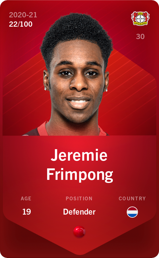 Sorare - Sorare Official - Jeremie Frimpong 2020-21 • Rare 22/100 - NFT # 76268666325056908454815011414597308182855626083756154053819929402951079294204