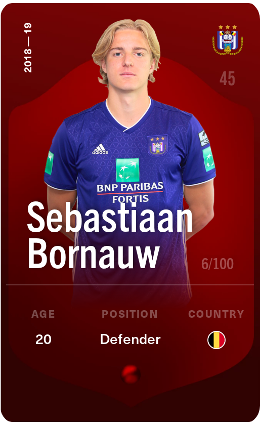 Sorare - Sorare Official - Sebastiaan Bornauw 2018-19 • Rare 6/100 - NFT # 70444419091515179608093954886737642397497789457129212938880254225991055094166