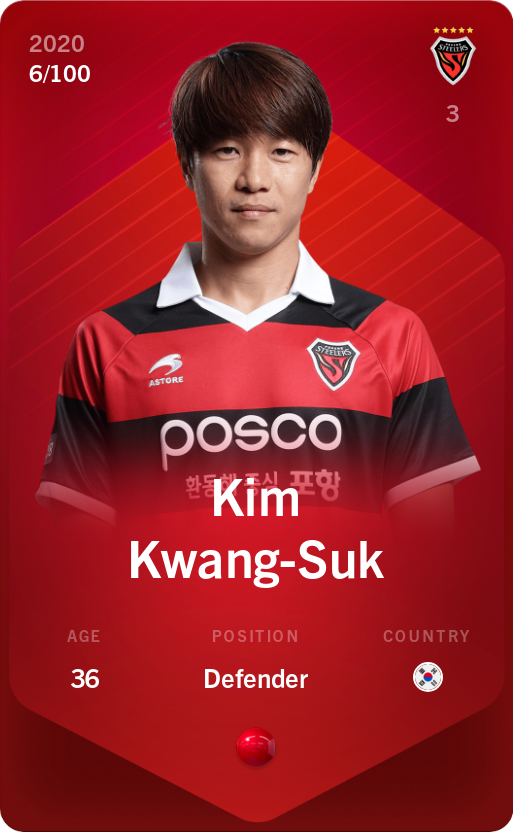 Sorare - Sorare Official - Kim Kwang-Suk 2020-21 • Rare 6/100 - NFT # 105322098730218950105620657115321768061191043822038178467792935192051302473436