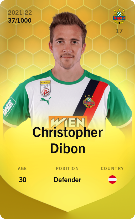 Sorare - Sorare Official - Christopher Dibon 2021-22 • Limited 37/1000 - NFT # 108427153937161413480536113673746298208518518191724943523574429770354685931116