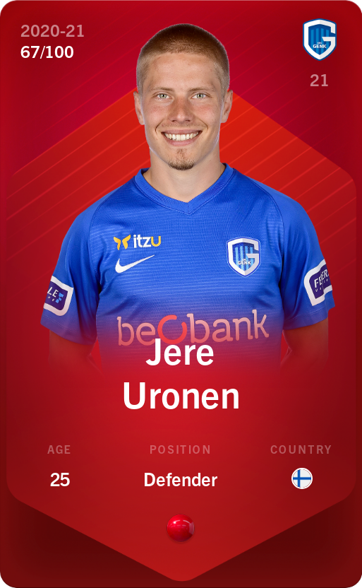 Sorare - Sorare Official - Jere Uronen 2020-21 • Rare 67/100 - NFT # 81833528110061826500350022678018572581176430132223852057024737917067707980266