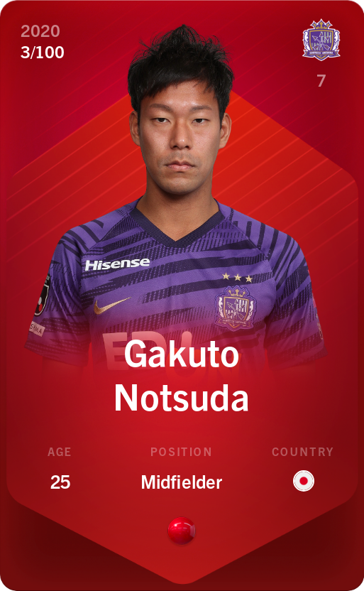 Sorare - Sorare Official - Gakuto Notsuda 2020-21 • Rare 3/100 - NFT # 76854561677853107370829295431884341608775735740519964376548211179708434931159