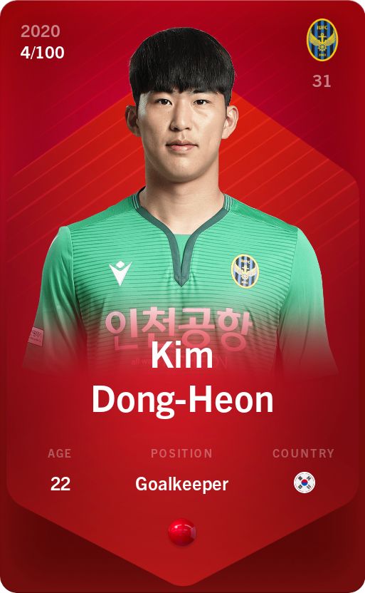 Sorare - Sorare Official - Kim Dong-Heon 2020-21 • Rare 4/100 - NFT # 75679828929265135392050524165584650302472696401637229278457804210159114129427