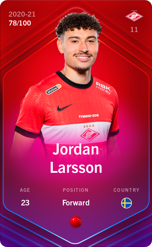 Sorare - Sorare Official - Jordan Larsson 2020-21 • Rare 78/100 - NFT # 13668247989123284181994386887269713384080220137381402257479600395307874764337