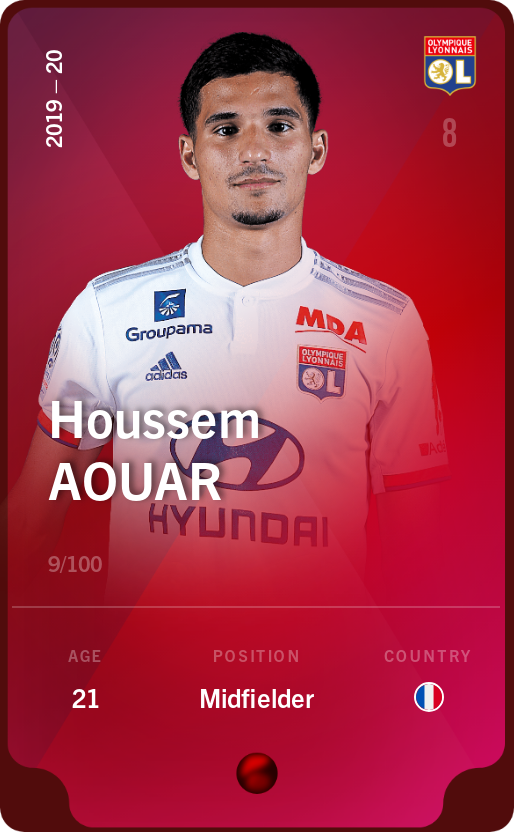 Sorare - Sorare Official - Houssem Aouar 2019-20 • Rare 9/100 - NFT # 40503150011462388148283567698820651820035166364359294097910614750793777856268