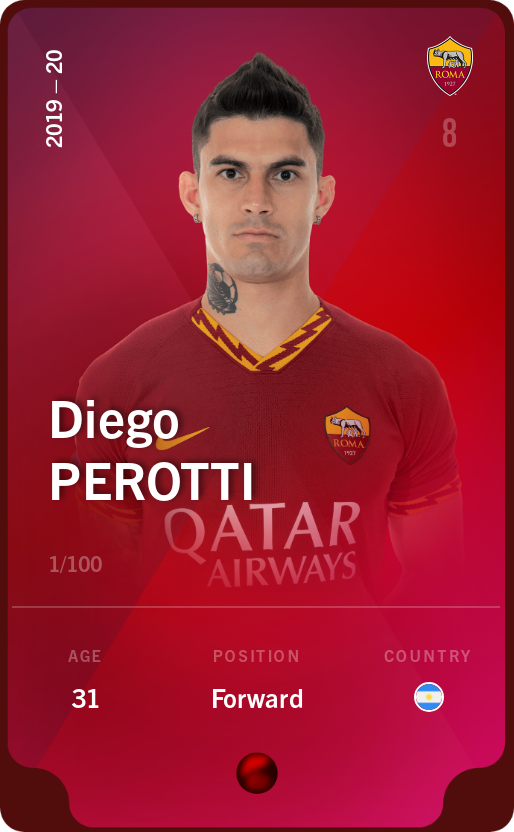 Sorare - Sorare Official - Diego Perotti 2019-20 • Rare 1/100 - NFT # 40486000048322822908912930894731821201746770682678172573425760213436839895380