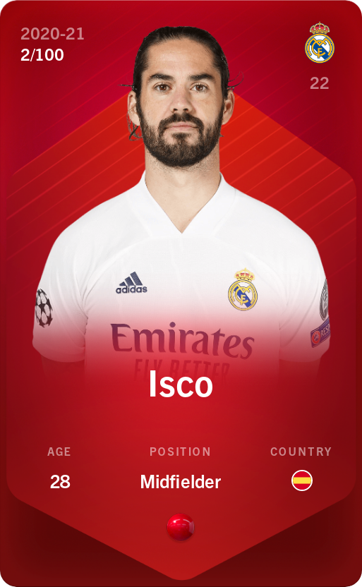 Sorare - Sorare Official - Isco 2020-21 • Rare 2/100 - NFT # 74920482733924183344304537677889481347982661717601243225739597821879064028924