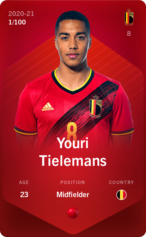 Sorare - Sorare Official - Youri Tielemans 2020-21 • Rare 1/100 - NFT # 84041952579093442496021986159678599750365140168117825454795599094691802123505