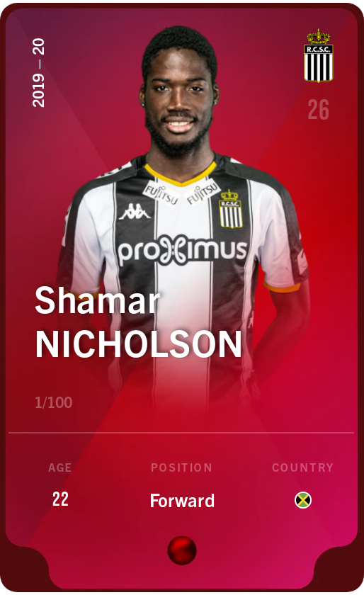 Sorare - Sorare Official - Shamar Nicholson 2019-20 • Rare 1/100 - NFT # 9372428496630423842738796021404745920147276673095435758433734036934744656410