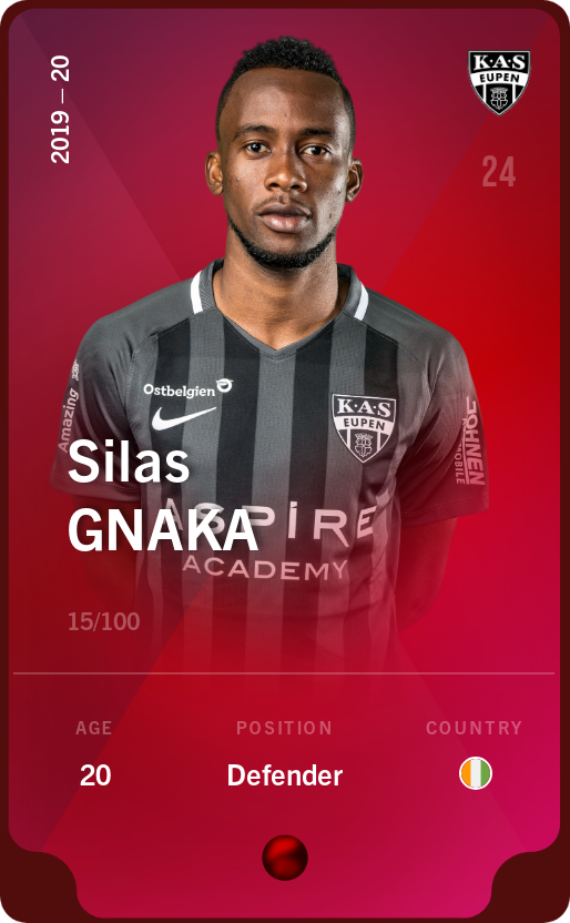 Sorare - Sorare Official - Silas Gnaka 2019-20 • Rare 15/100 - NFT # 17950746695211486824193867168385966601606353704338677728823238788133237084895