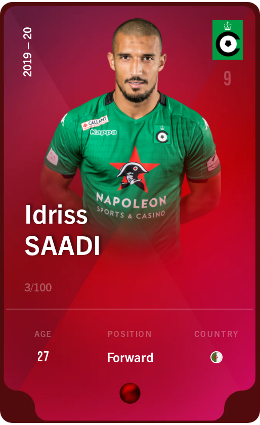 Sorare - Sorare Official - Idriss Saadi 2019-20 • Rare 3/100 - NFT # 11679672880973402956985793871035124402125997694638268404690792870763930942411