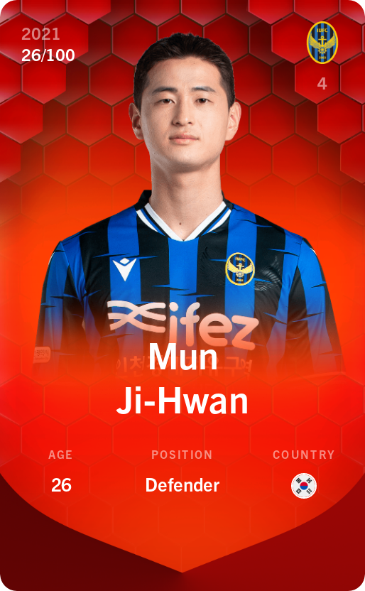 Sorare - Sorare Official - Mun Ji-Hwan 2021-22 • Rare 26/100 - NFT # 30136017946881234433967101067539662832326085292366571544657530556854892221100